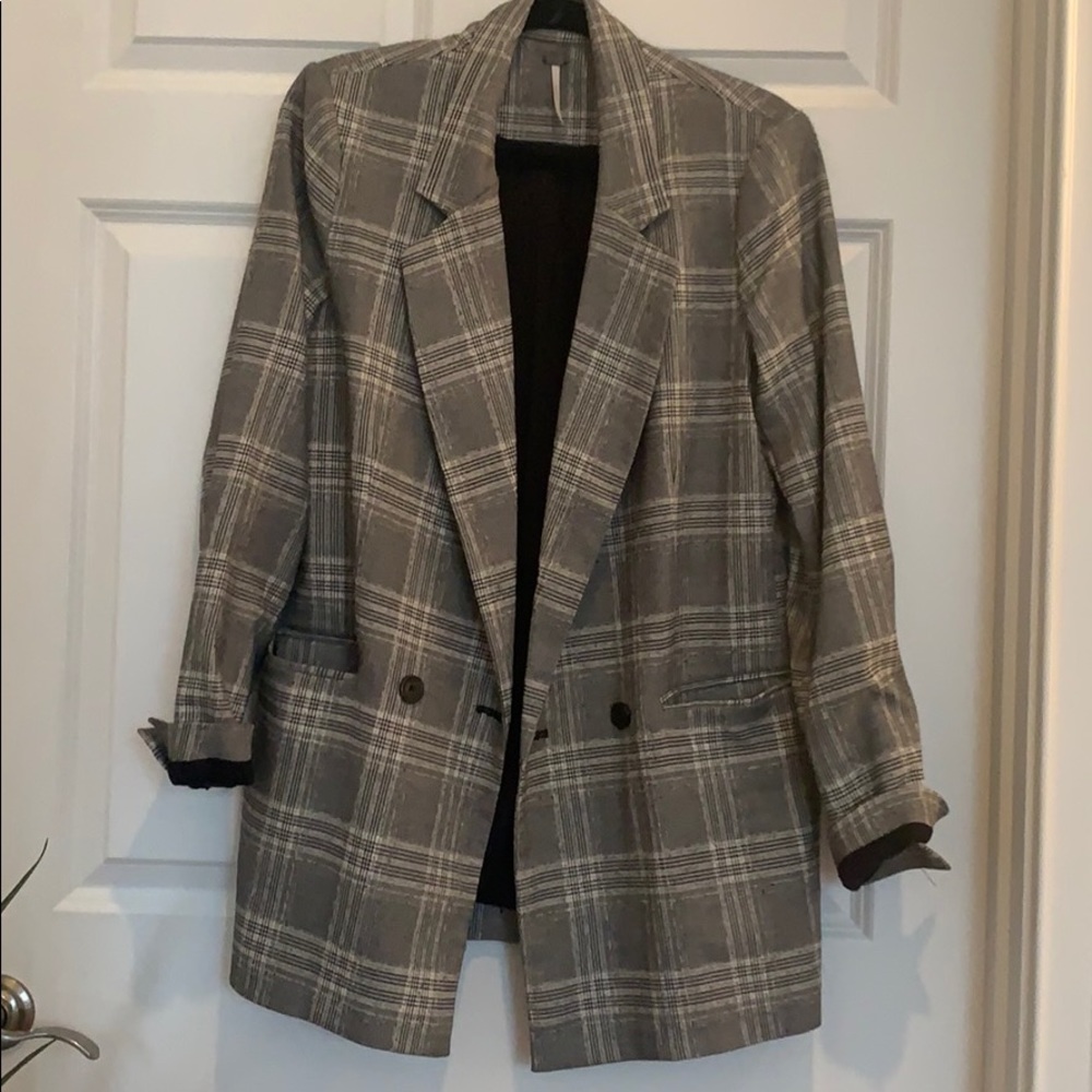 Free people blazer / gray and black plaid